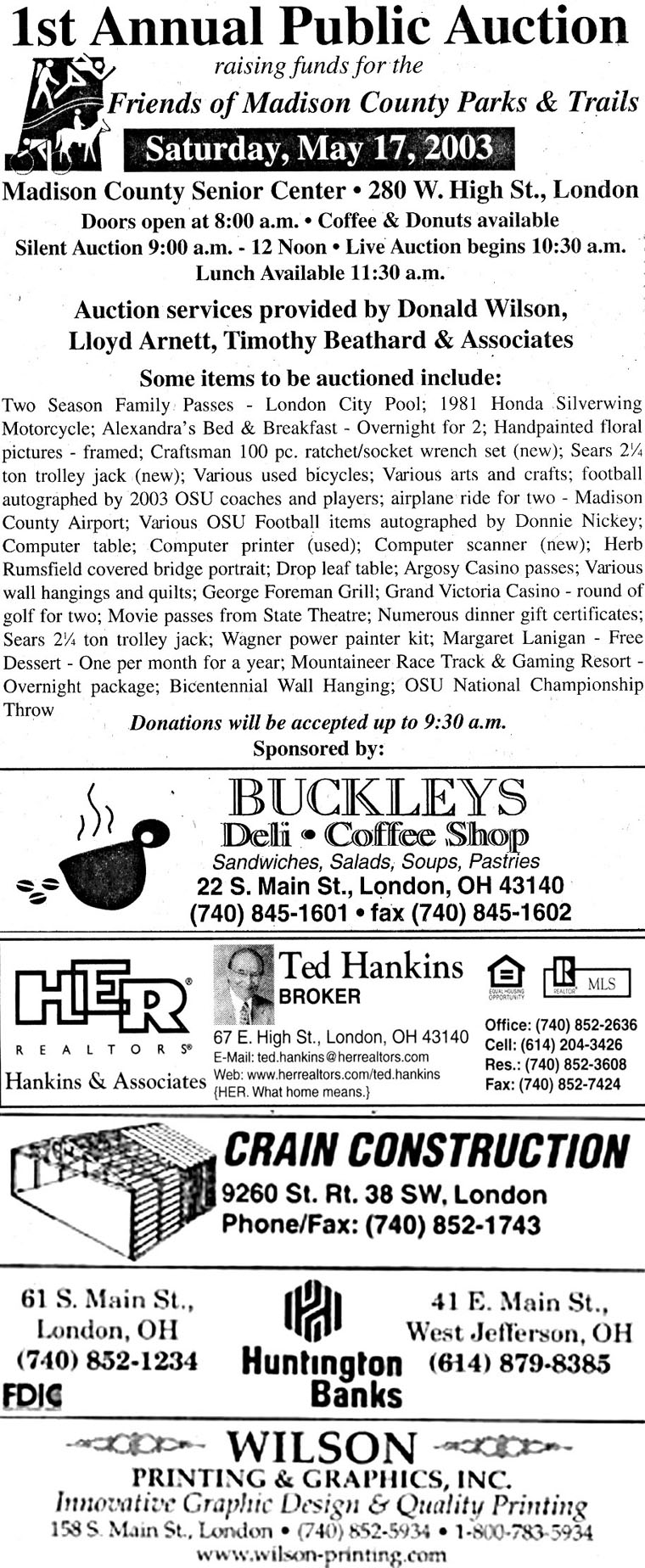 05-01-03 - Madison Press article: 1st Annual Public Auction