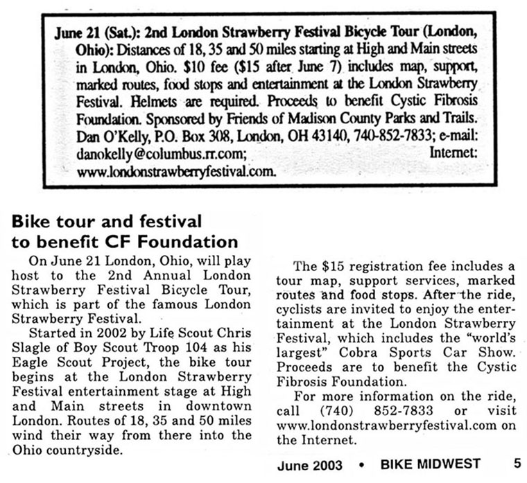 06-01-03 - Bike Midwest article: Strawberry Festival Bicycle Tour