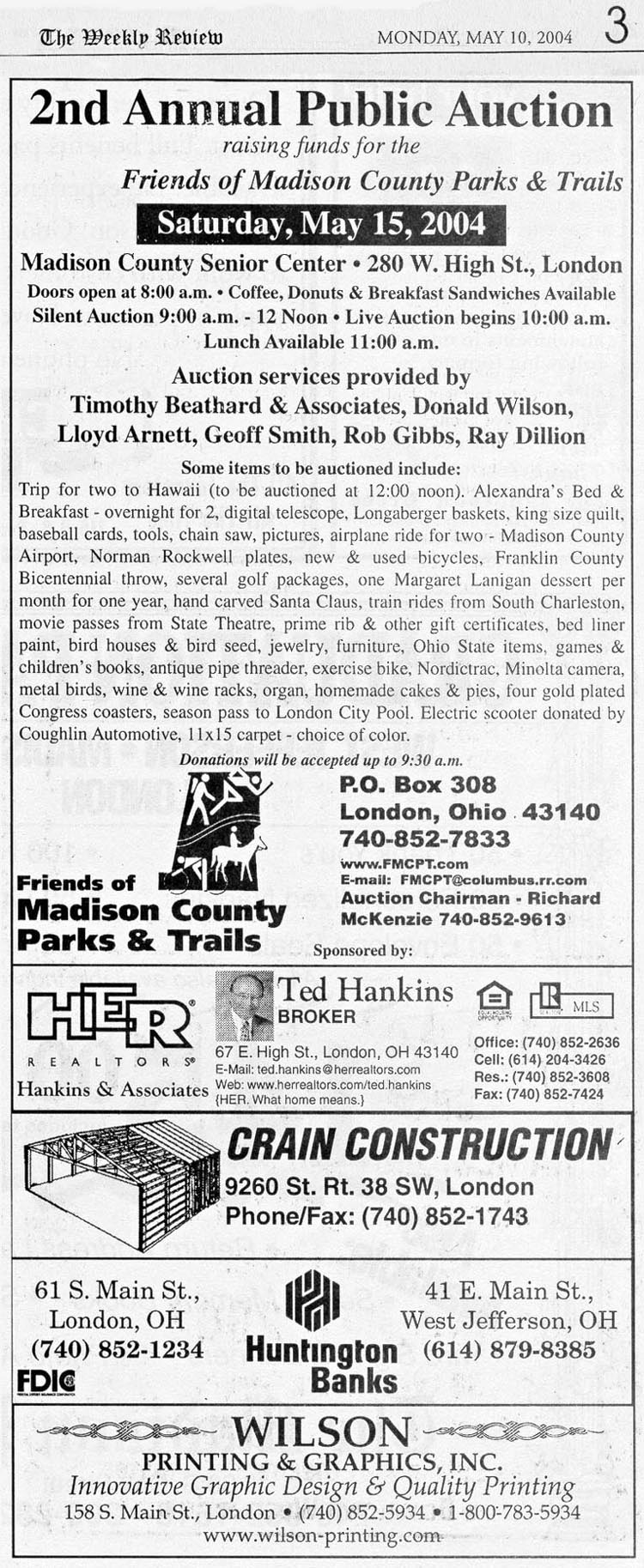 06-23-04 - Madison Press article: Auction thank you