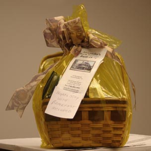 Gift basket donated by Alexandra's Bed & Breakfast, which includes an overnight stay for two