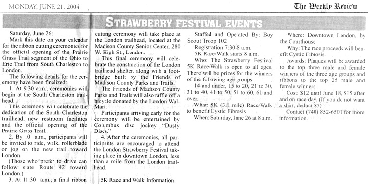 06-21-04 - Madison Press Weekly Review article: Strawberry Festival Events