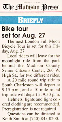 08-19-04 - Madison Press article: Bike Tour set for August 27