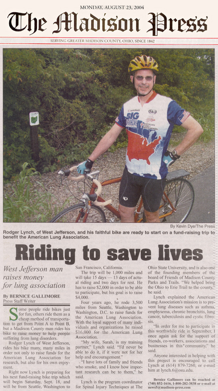 08-23-04 - Madison Press article: Riding to save lives