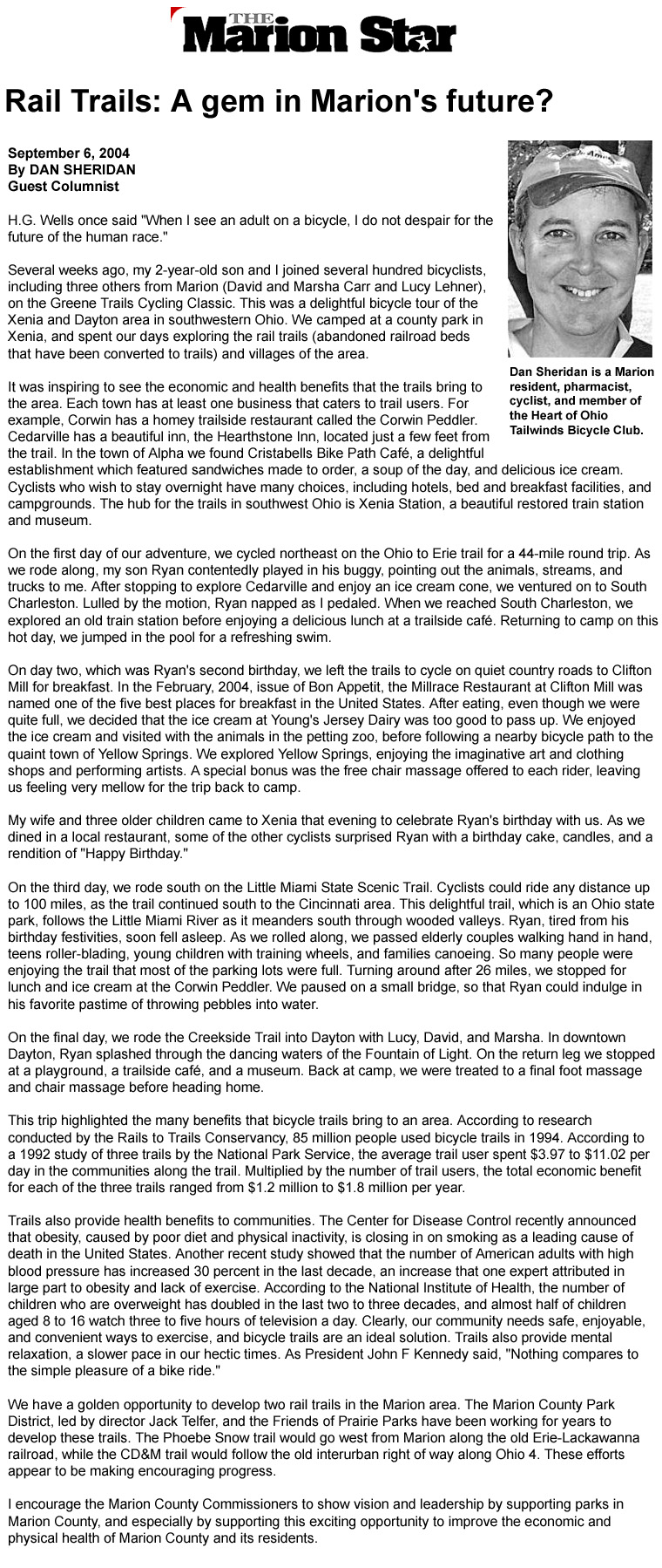 09-06-04 - Marion Star article: Rail Trails: A gem in Marion's future?