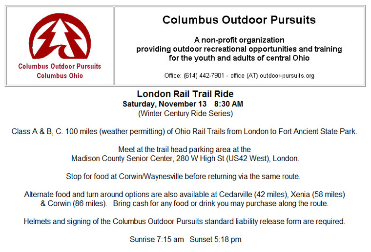 10-31-04 - Columbus Outdoor Pursuits London Trail Ride on Saturday, November 13