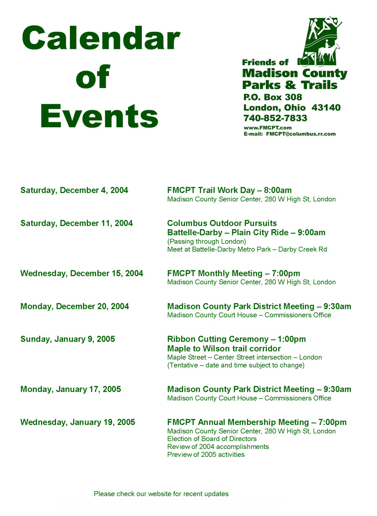 11-18-04 - Calendar of Events