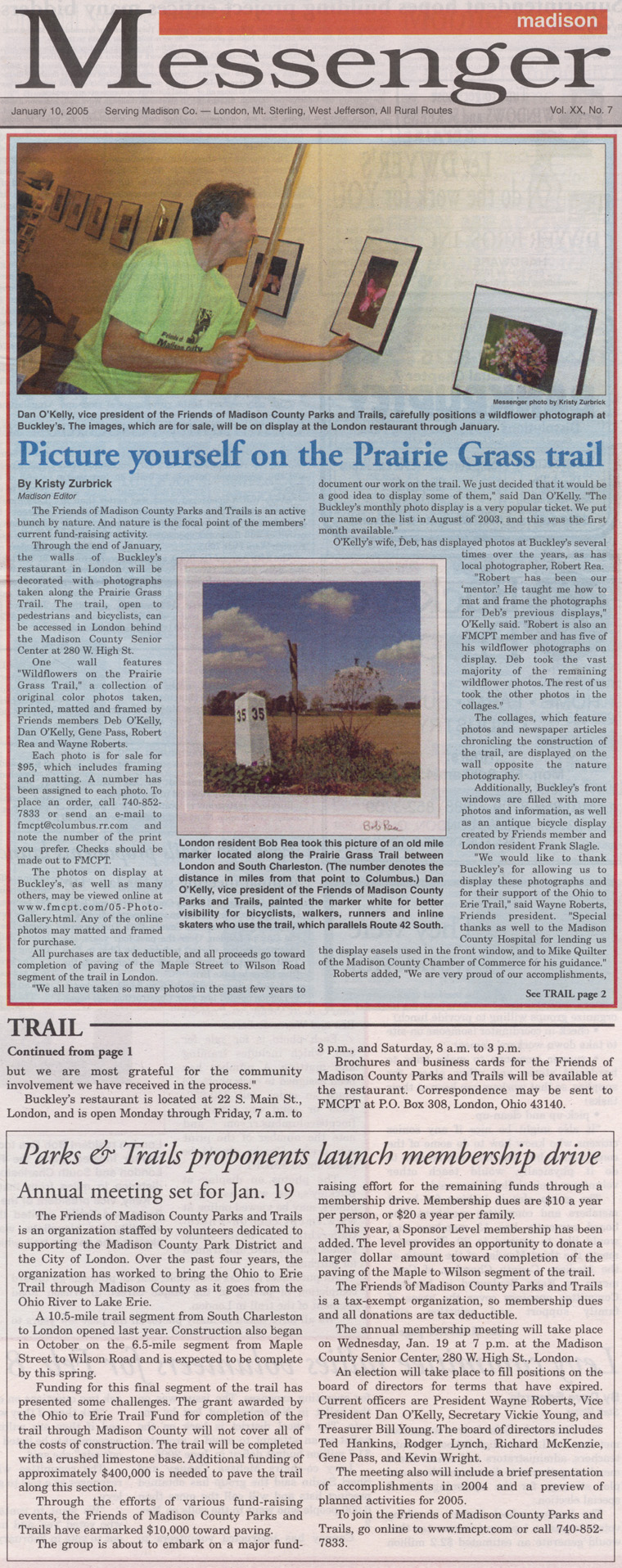 01-10-05 - Madison Messenger article: Picture yourself on the Prairie Grass trail