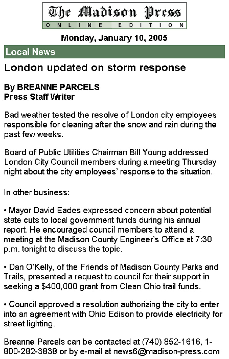 01-11-05 - Madison Press - London City Council meeting review