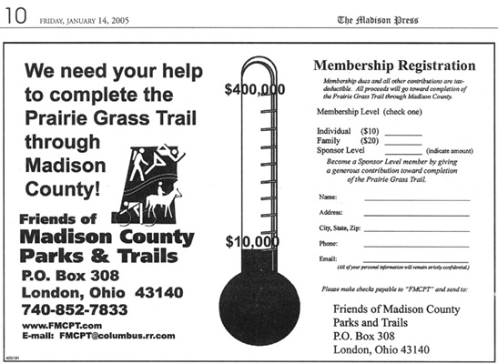 01-14-05 - Madison Press advertisement: We need your help to complete the Prairie Grass Trail through Madison County