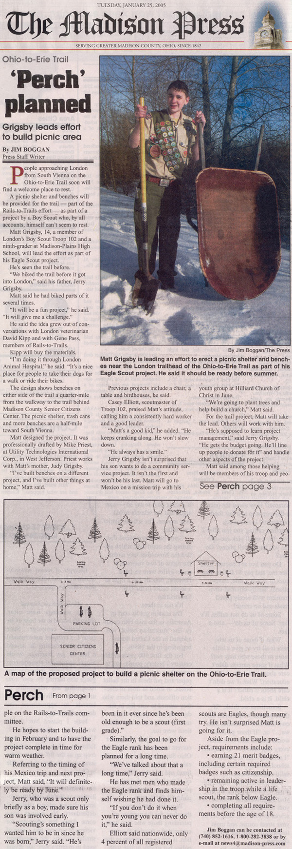 01-25-05 - Madison Press article: Perch planned - Grigsby leads effort to build picnic area