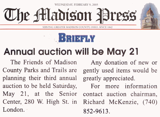 02-09-05 - Madison Press news brief: Annual auction will be May 21