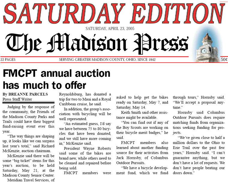 04-23-05 - Madison Press article: FMCPT annual auction has much to offer