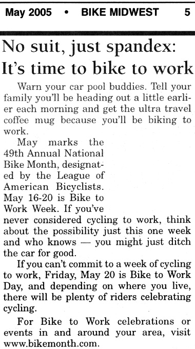 05-14-05 - May 16-20 is national Bike to Work Week