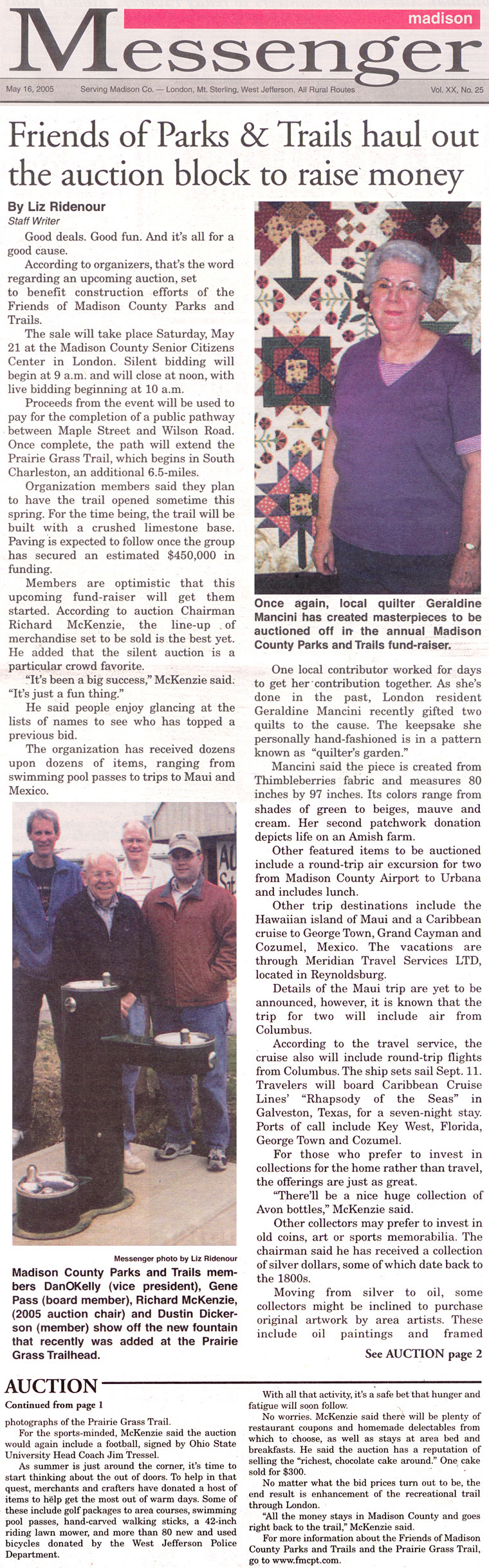 05-16-05 - Madison Messenger article: Friends of Parks and Trails haul out the auction block to raise money