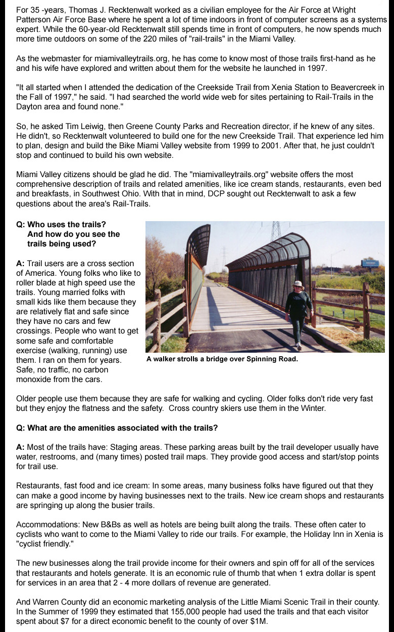 06-01-05 - Dayton City Paper article: Rail Trails - Miami Valley Webmaster Scores 577,000 Hits By Showing Public Where to Find Rail Trails