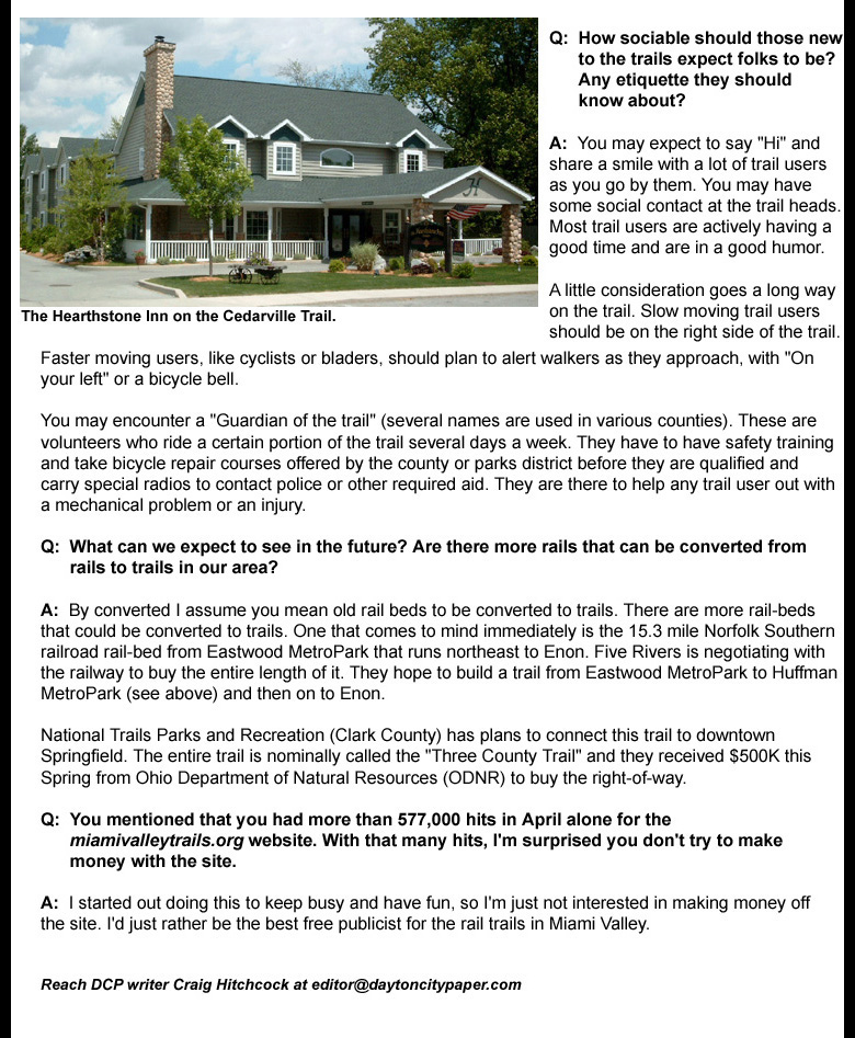 06-01-05 - Dayton City Paper article: Rail Trails - Miami Valley Webmaster Scores 577,000 Hits By Showing Public Where to Find Rail Trails