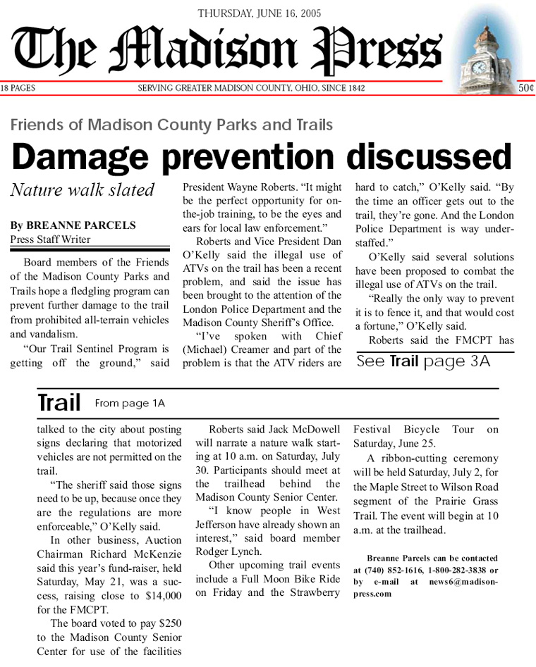 06-16-05 - Madison Press article: Damage prevention discussed