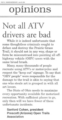 06-18-05 - Madison Messenger letter to the editor: Not all ATV drivers are bad