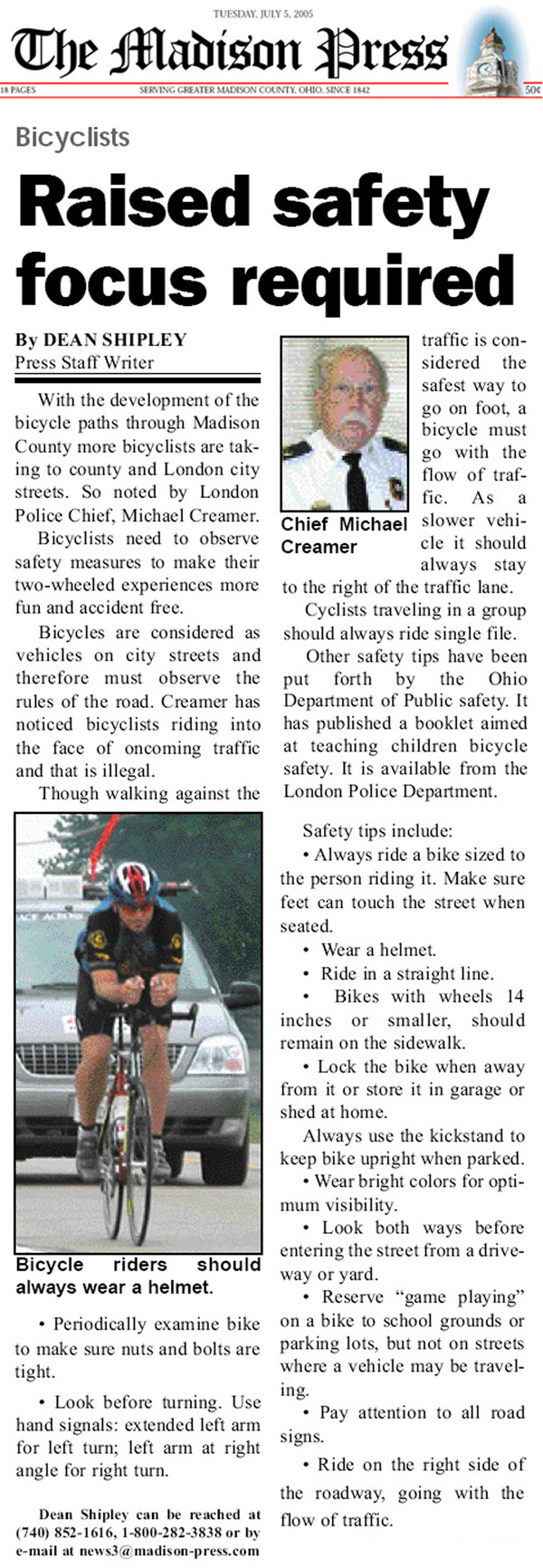 07-05-05 - Madison Press article: Raised safety focus required