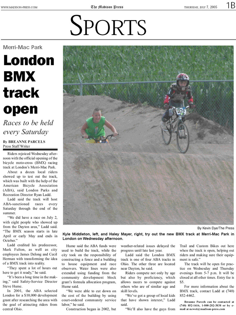 07-07-05 - Madison Press article: London BMX track open