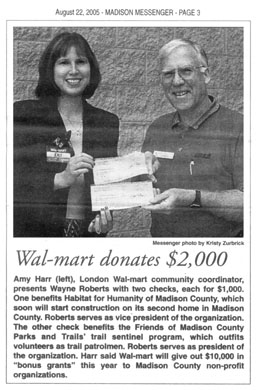 08-22-05 - Madison Messenger article: Wal-mart donates $2000