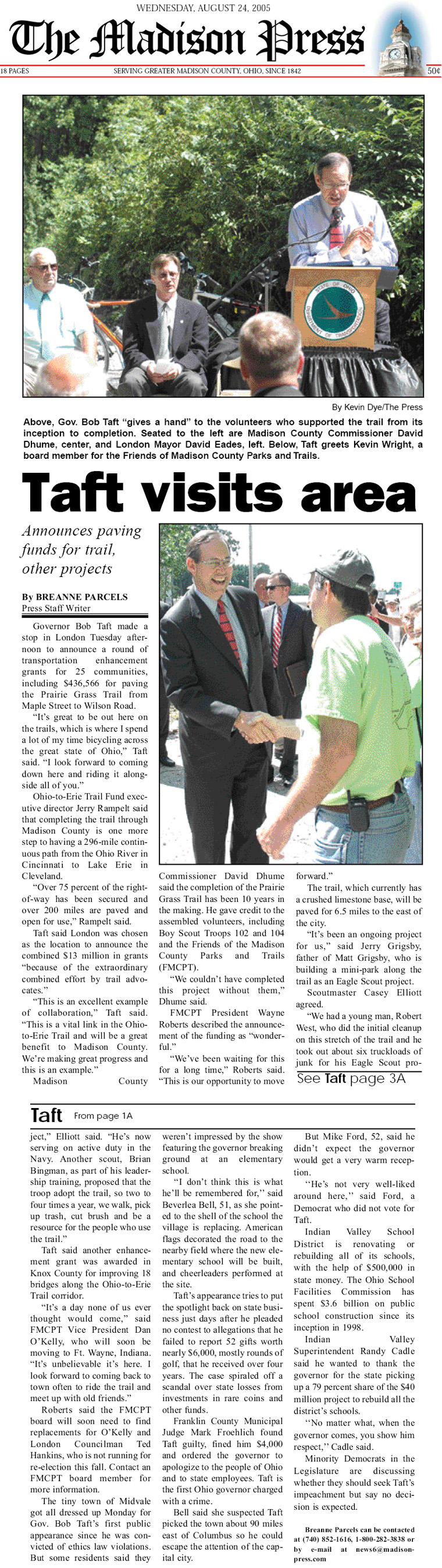 08-24-05 - Madison Press article: Taft visits area