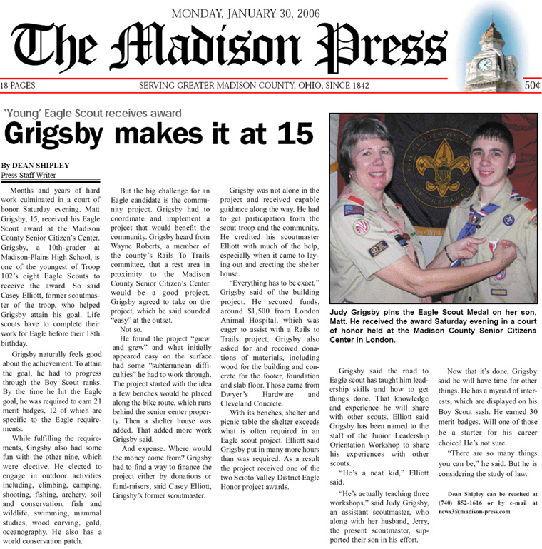 01-30-06 - Madison Press article: Grigsby makes it at 15