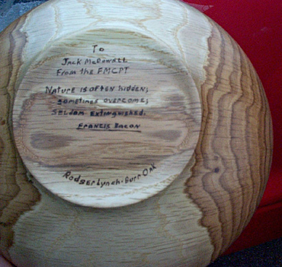 Rodger’s bowl included a special inscription for Jack