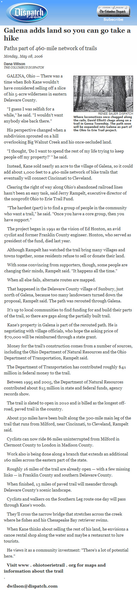 05-08-06 - Columbus Dispatch article: Galena adds land so you can go take a hike