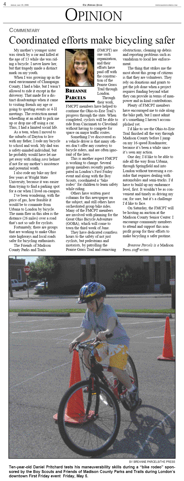 05-19-06 - Madison Press Opinion Page: Coordinated efforts make bicycling safer