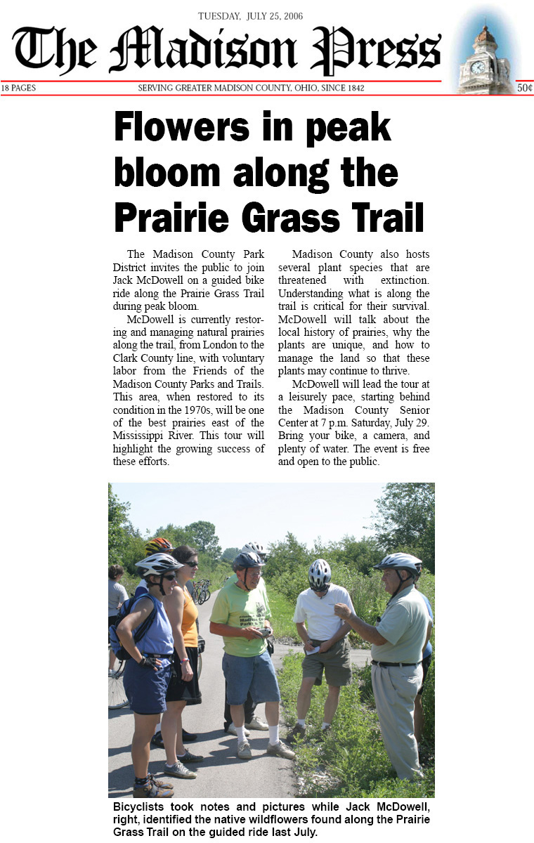 07-25-06 - Madison Press article: Flowers in peak bloom along the Prairie Grass Trail