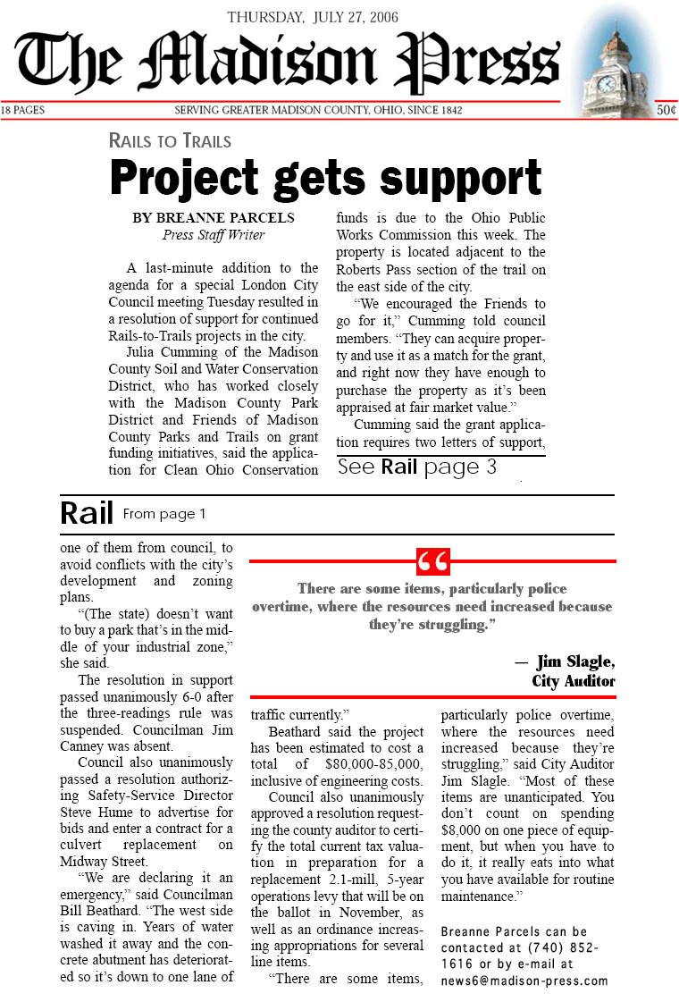 07-27-06 - Madison Press article: Project gets support