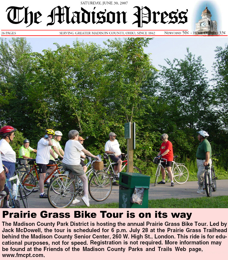 06-30-07 - Madison Press article: Prairie Grass Bike Tour is on its way