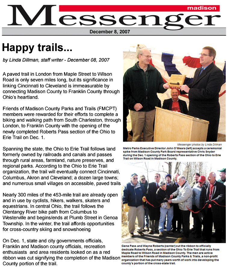 12-08-07 - Madison Messenger article: Happy Trails