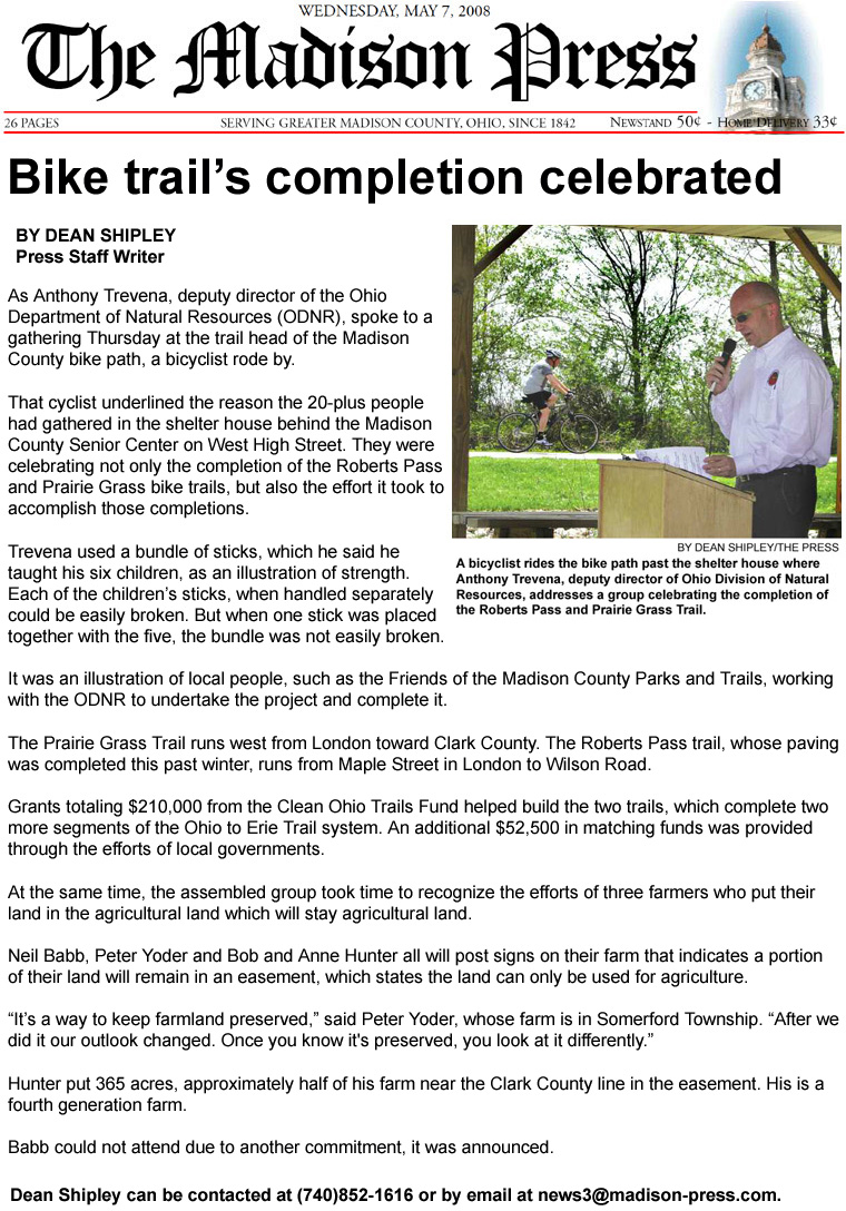 05-07-08 - Madison Press article: Bike trail’s completion celebrated