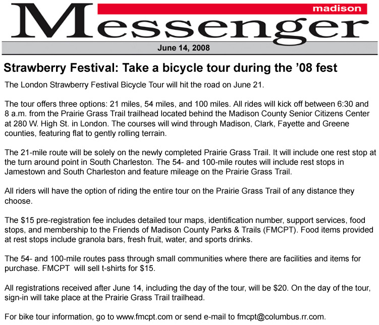 06-14-08 - Madison Messenger article: Take a bicycle tour during the ’08 fest