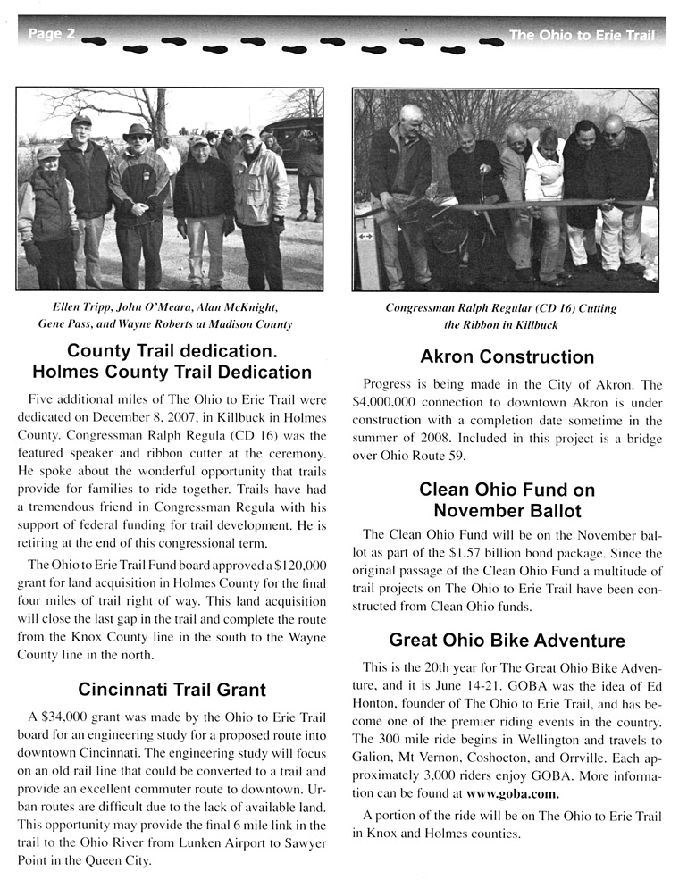 06-22-08 - Madison County Trail Dedication featured in the Ohio to Erie Trail Spring Newsletter