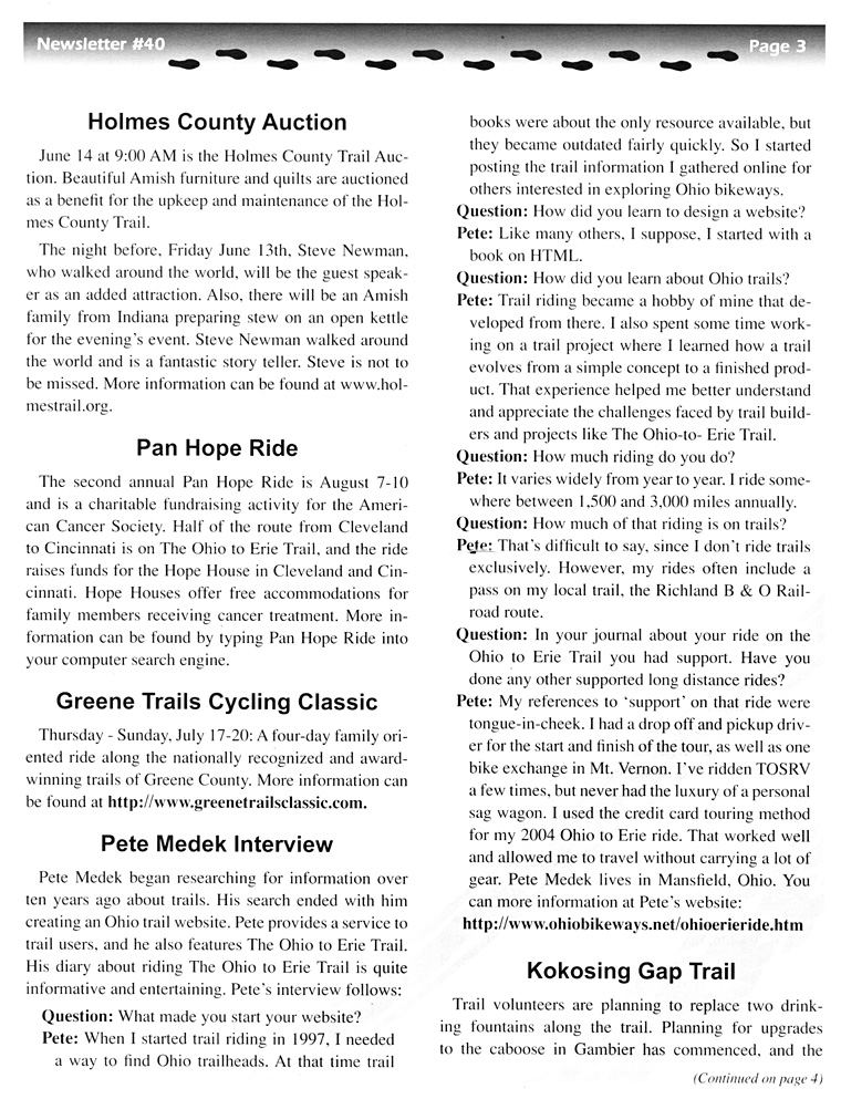 06-22-08 - Madison County Trail Dedication featured in the Ohio to Erie Trail Spring Newsletter