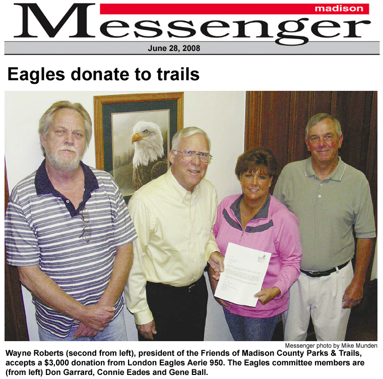 06-28-08 - Madison Messenger article: Eagles donate to trails