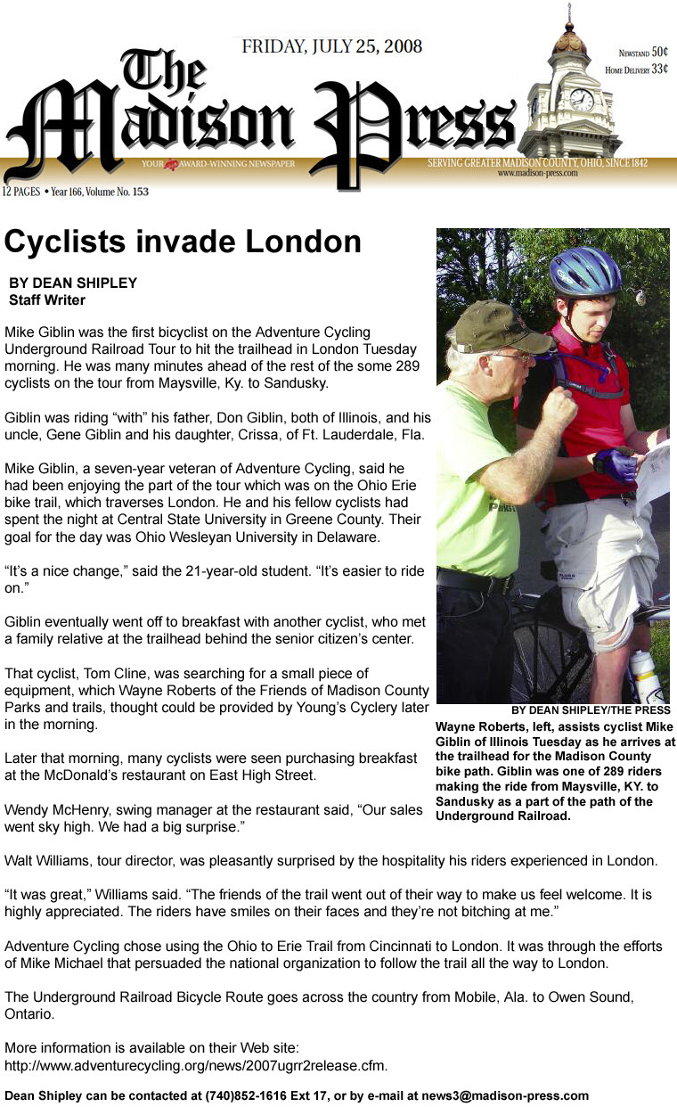 07-25-08 - Madison Press article: Cyclists invade London