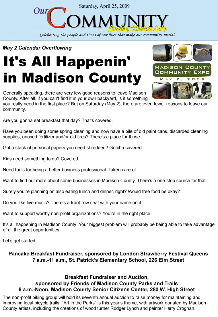 04-25-09 - Our Community article:  It's All Happenin' in Madison County