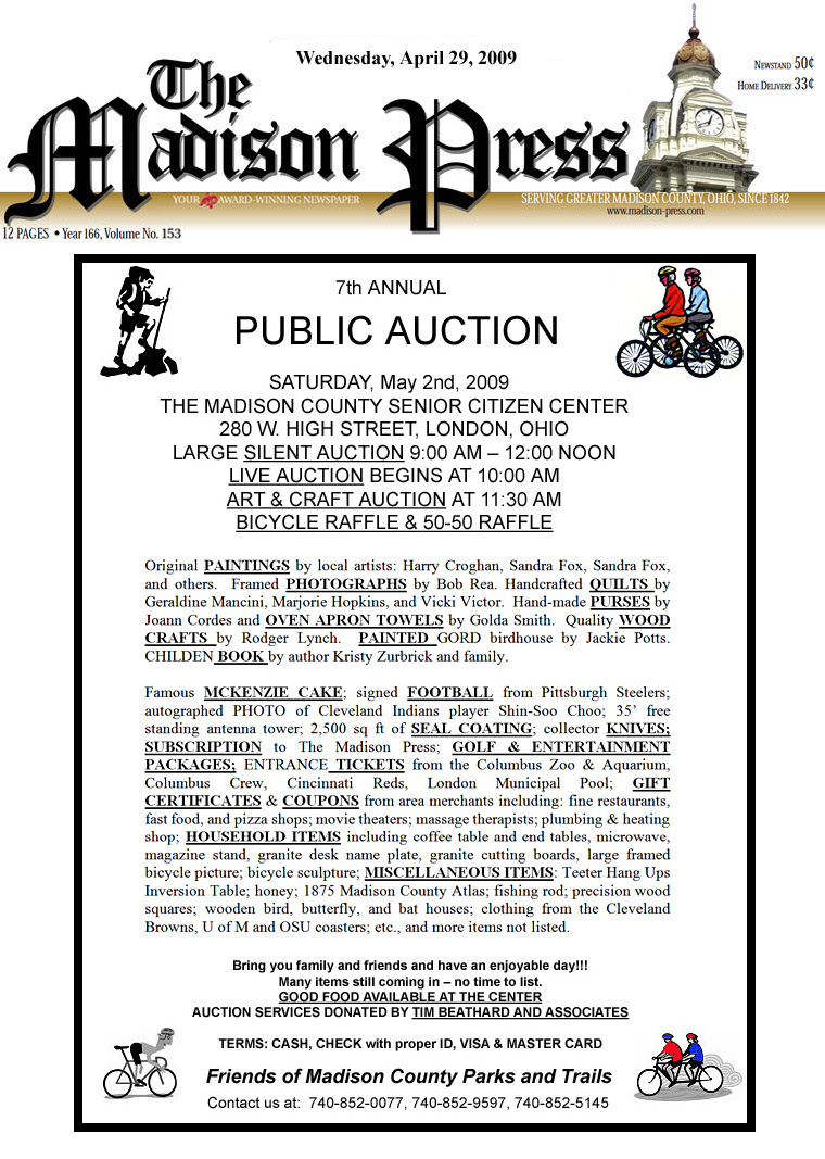 04-29-09 - Madison Press article:  FMCPT Auction Sale Bill advertisement