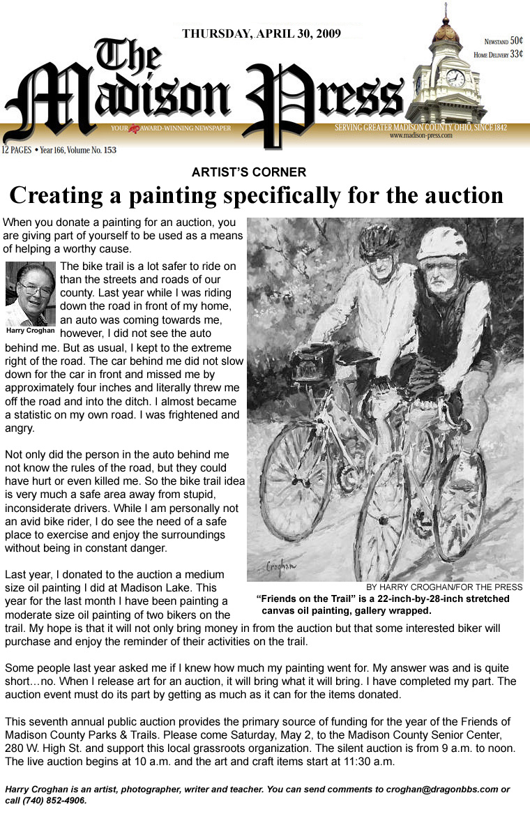 04-30-09 - Madison Press article:  Creating a painting specifically for the auction