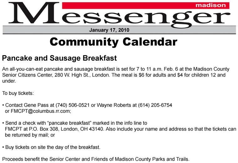 01-17-10 - Madison Messenger article:    Community Calendar