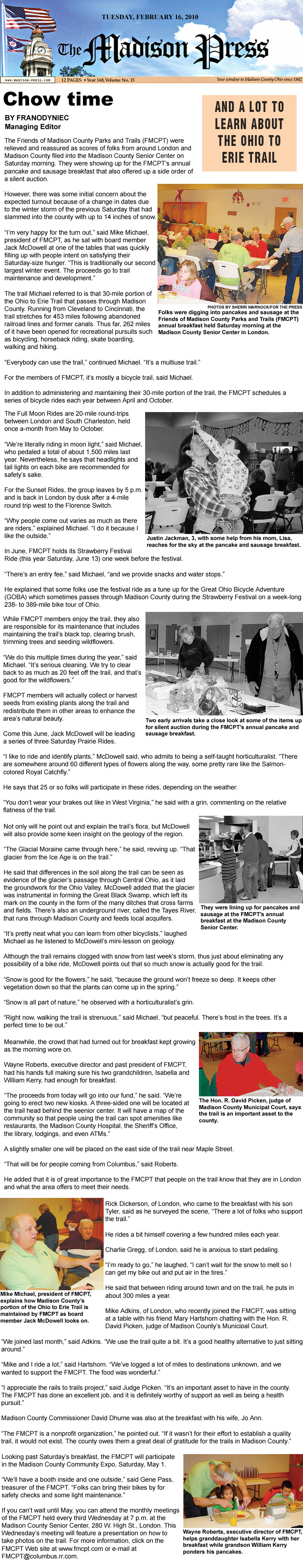 02-16-10 - Madison Press article:  Chow time