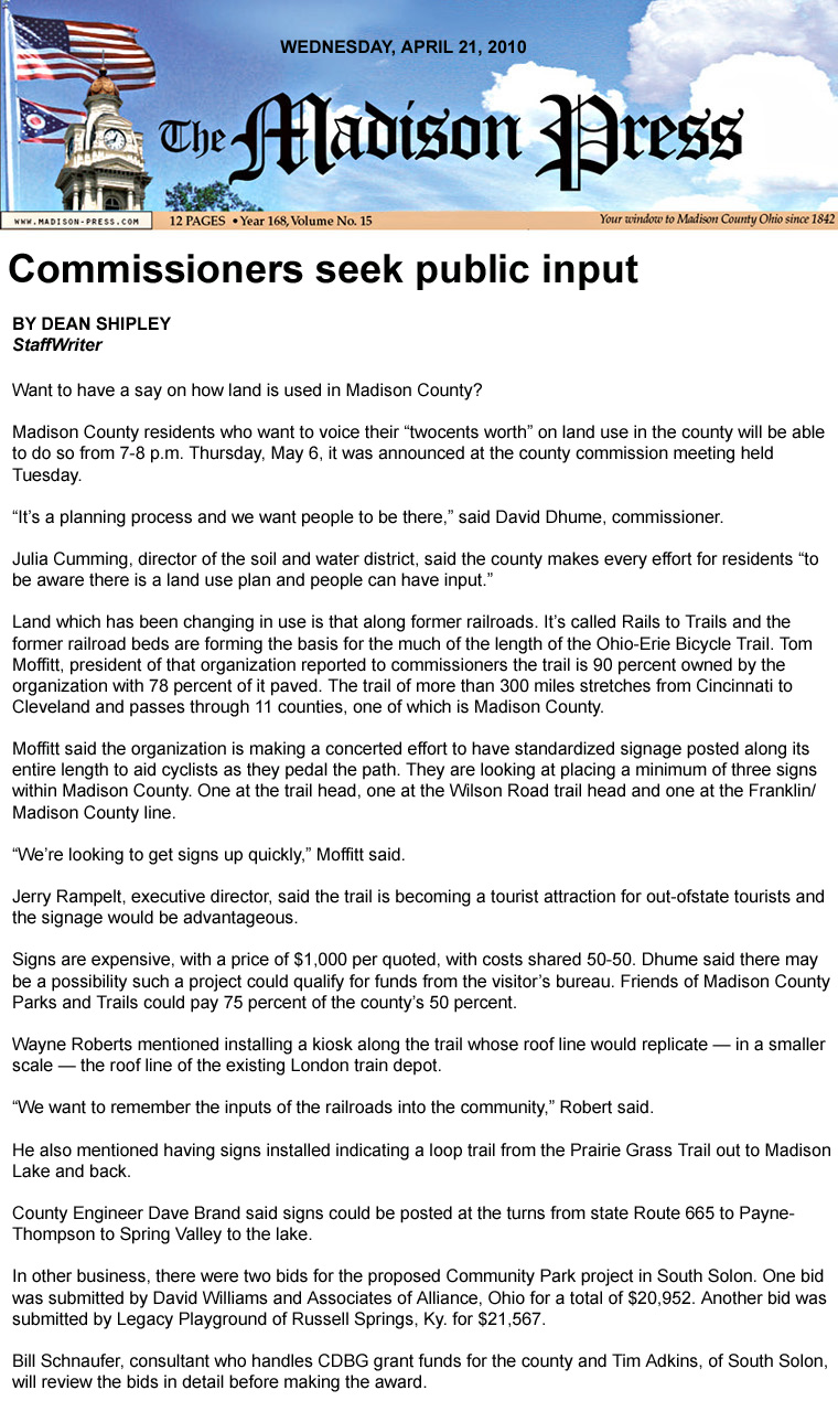 04-21-10 - Madison Press article:  Commissioners seek public input