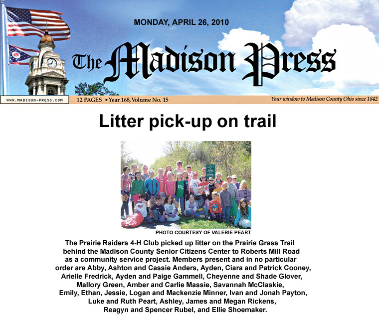 04-26-10 - Madison Press photo:  Litter pick-up on trail