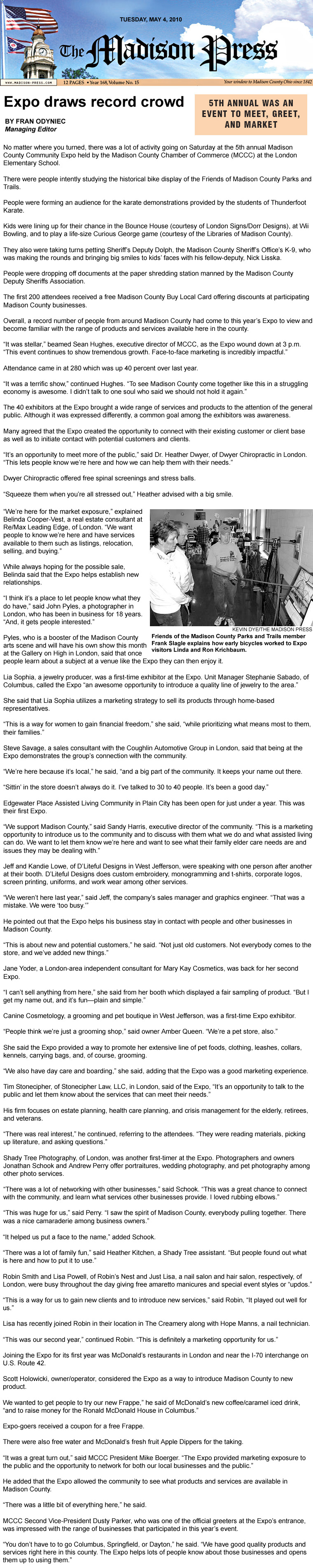 05-04-10 - Madison Press article:  Expo draws record crowd