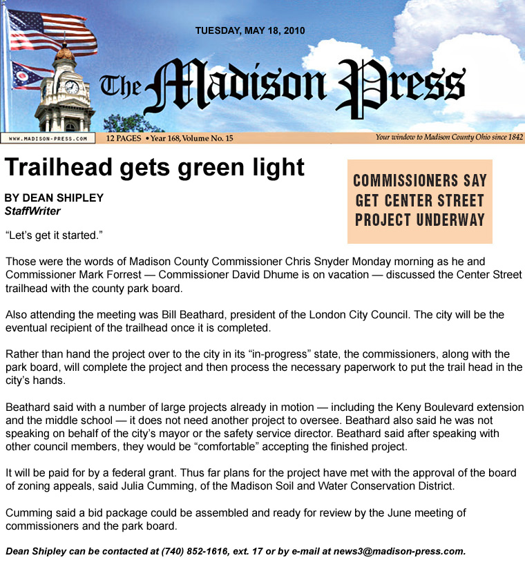 05-18-10 - Madison Press article:  Trailhead gets green light