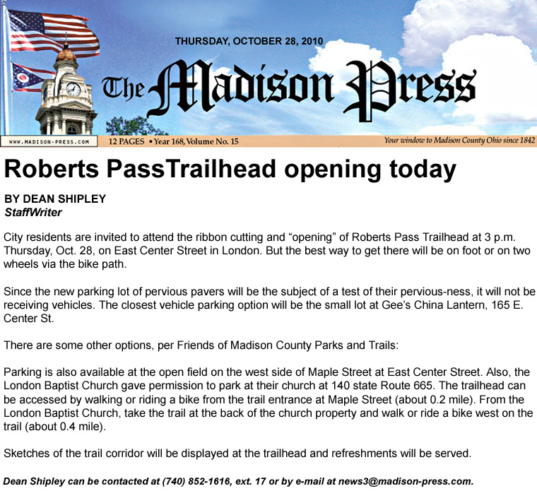 10-28-10 - Madison Press article:  Roberts PassTrailhead opening today